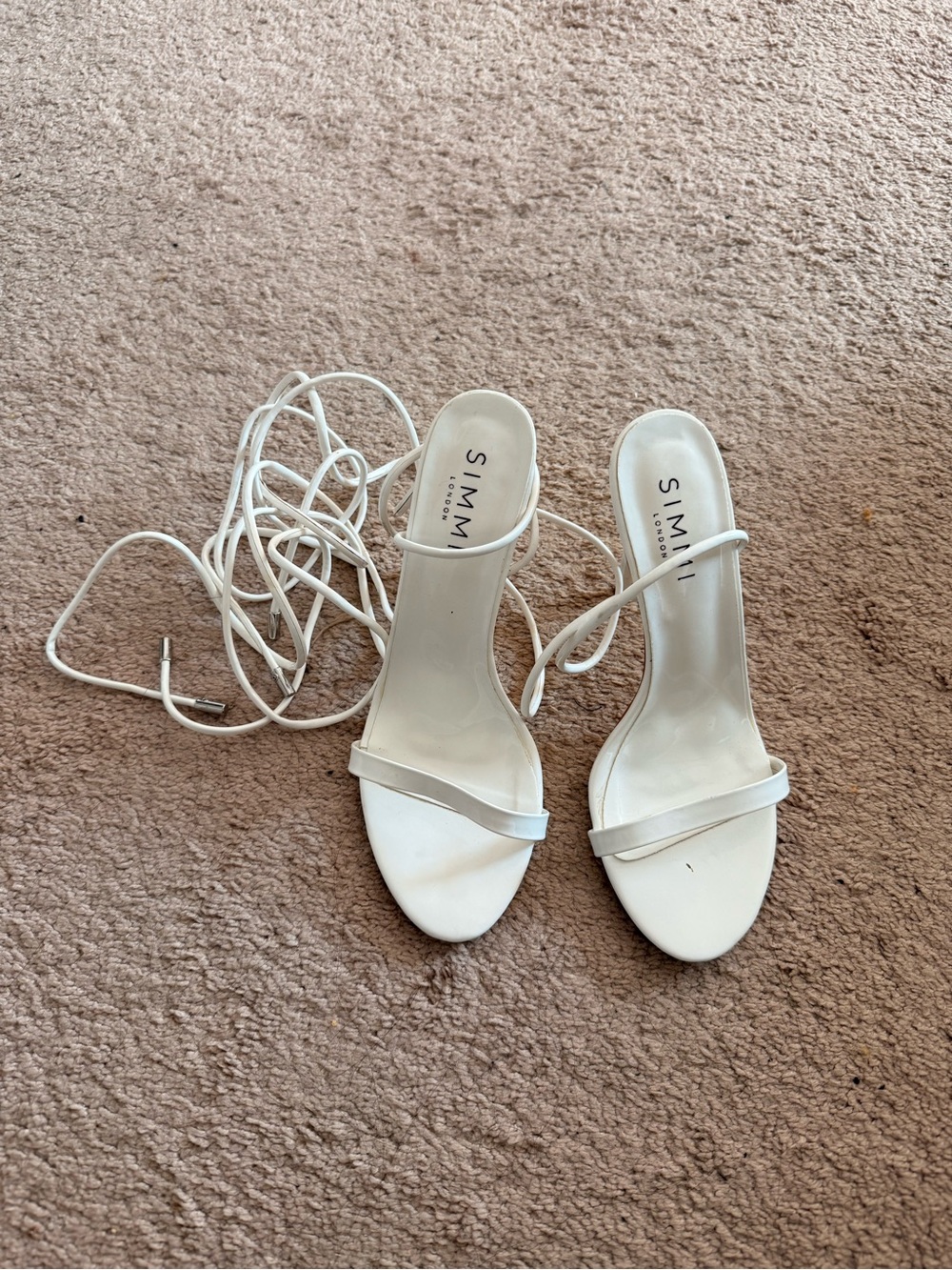 SIMMI London White Lace-Up Stiletto Sandals